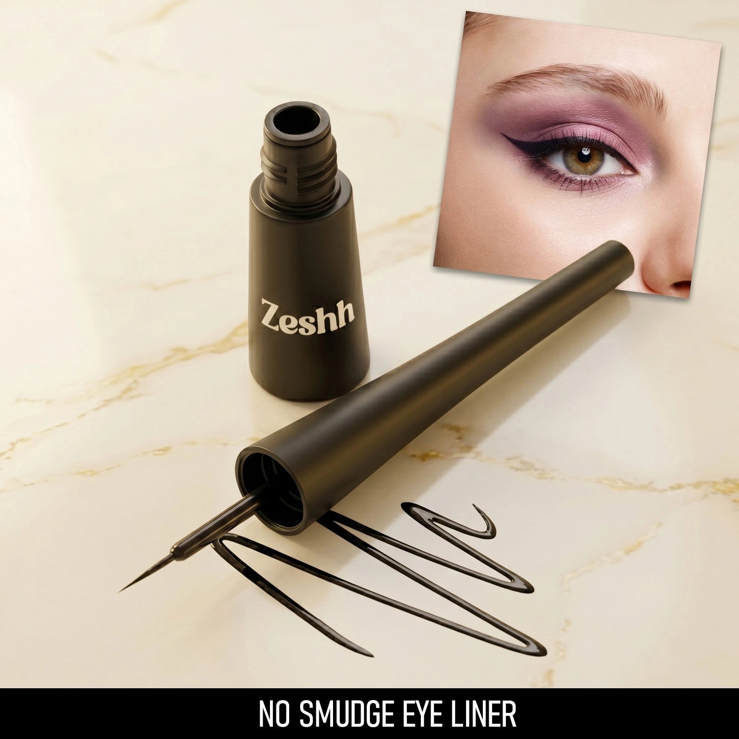 Zeshh Black Liquid Eyeliner – Waterproof, Smudge-Proof, Quick Drying & Long Lasting | Intense Black Finish | 6ml