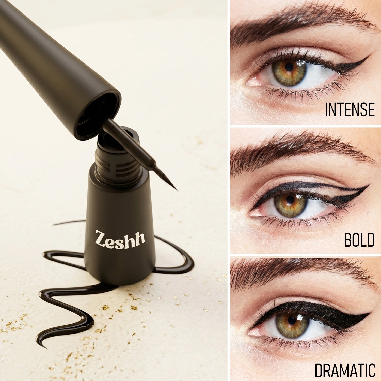Zeshh Black Liquid Eyeliner – Waterproof, Smudge-Proof, Quick Drying & Long Lasting | Intense Black Finish | 6ml