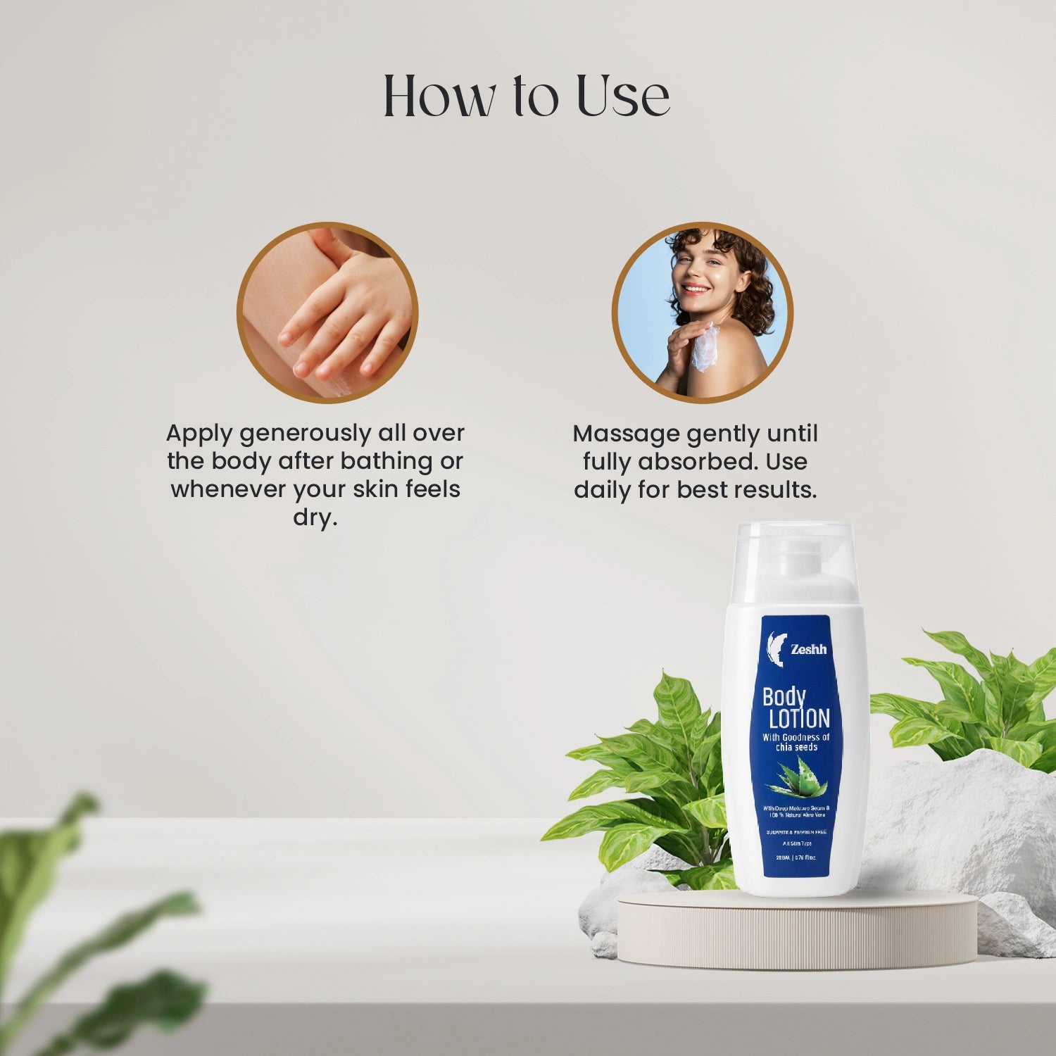 Zeshh Body Lotion with Natural Aloe Vera & Chia Seed Extract | Deep Hydration & Skin Soothing Moisturizer for All Skin Types – 200ml