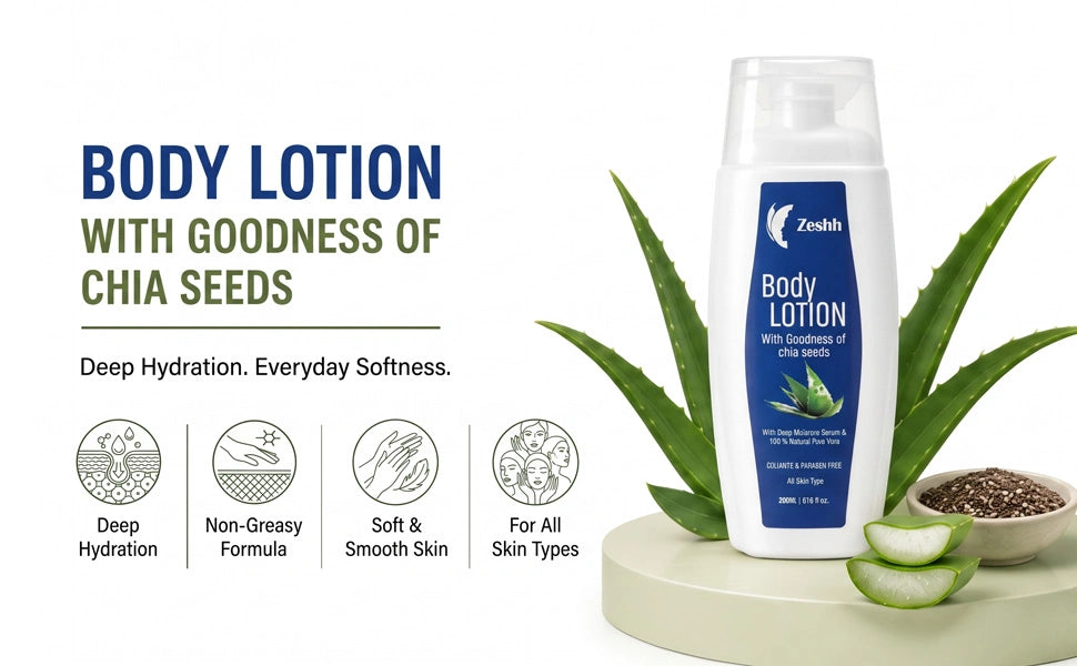 Zeshh body lotion with chia seeds for deep hydration soft smooth skin and non greasy daily care