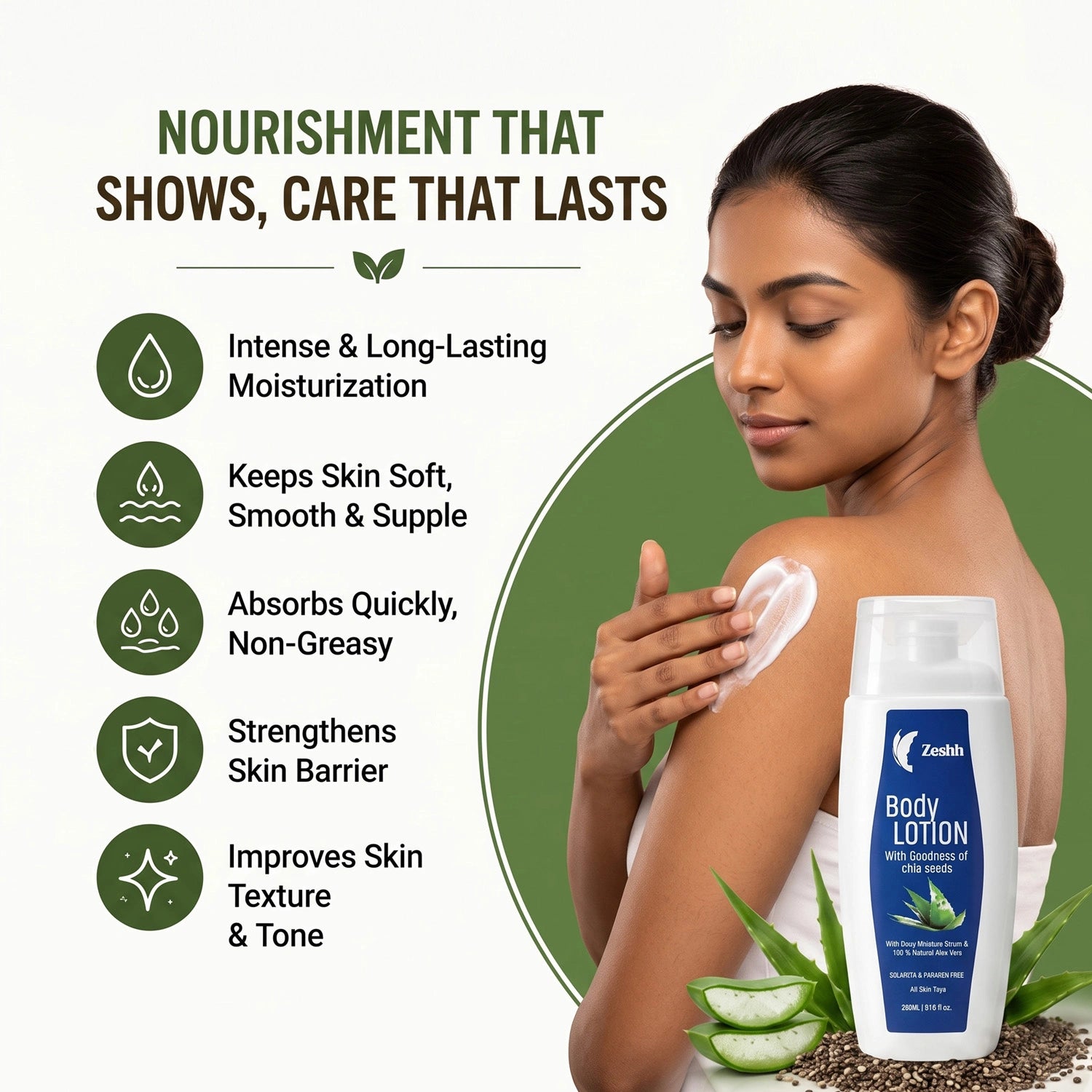 Body Lotion for Men & Women | Deep Hydration Body Lotion with Natural Aloe Vera & Chia Seed Extract | Skin Soothing Moisturizer for Soft, Smooth & Healthy Skin | Suitable for All Skin Types | 200ml