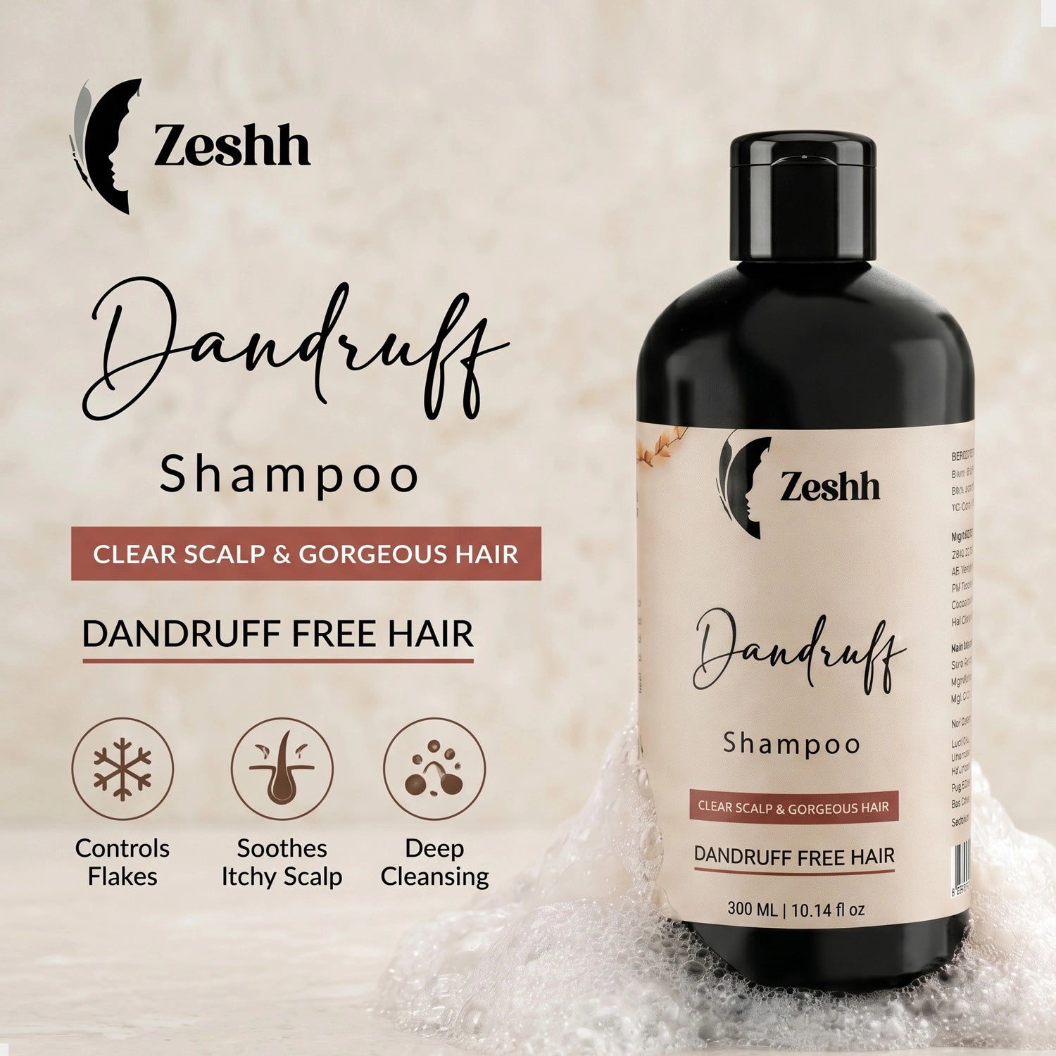 Dandruff Shampoo for Men & Women | Controls Flakes & Soothes Itchy Scalp | Deep Cleansing & Scalp Nourishing Formula for Healthy Hair | Suitable for All Hair Types | Sulphate & Paraben Free