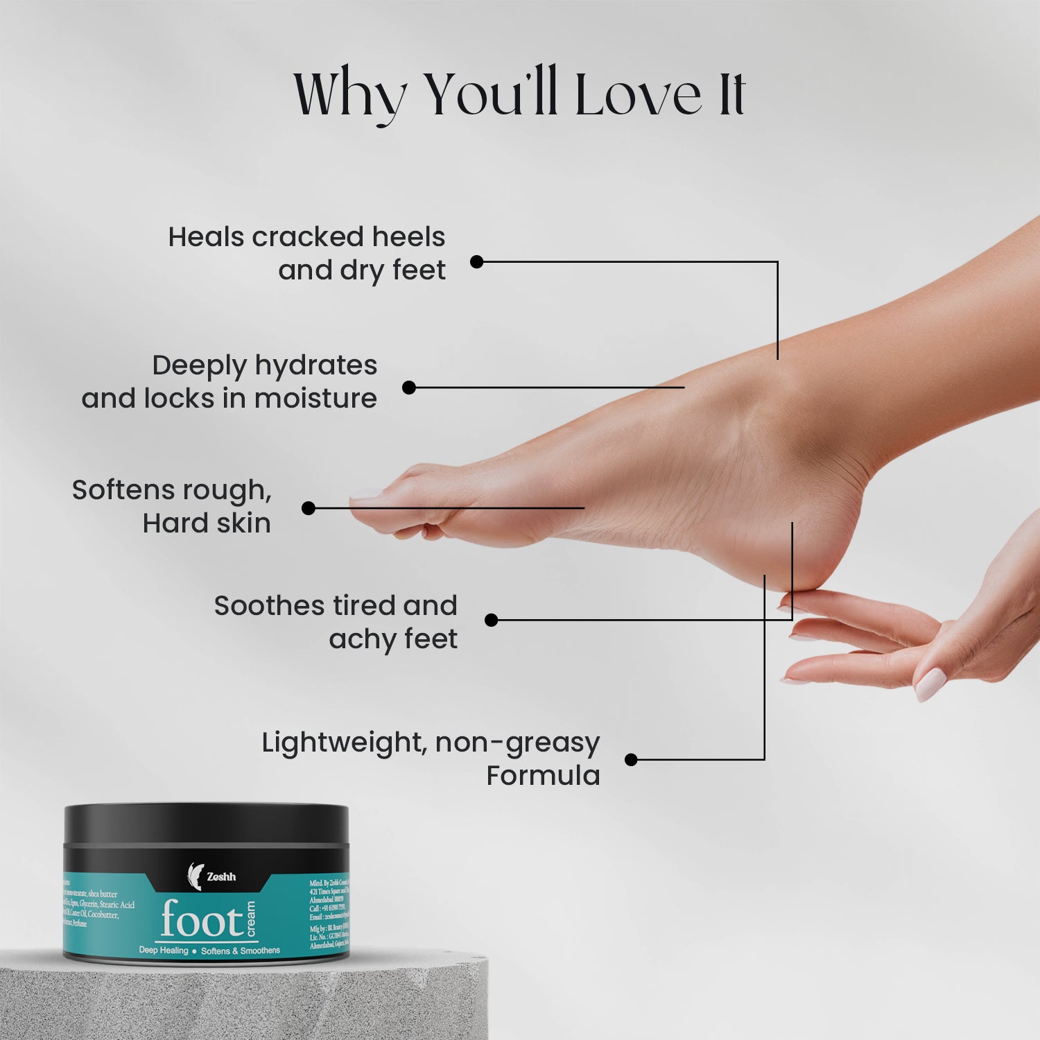 Foot Cream for Cracked Heels & Dry Feet | With Almond Oil, Neem Extract, Castor Oil &  Cocoa Butter