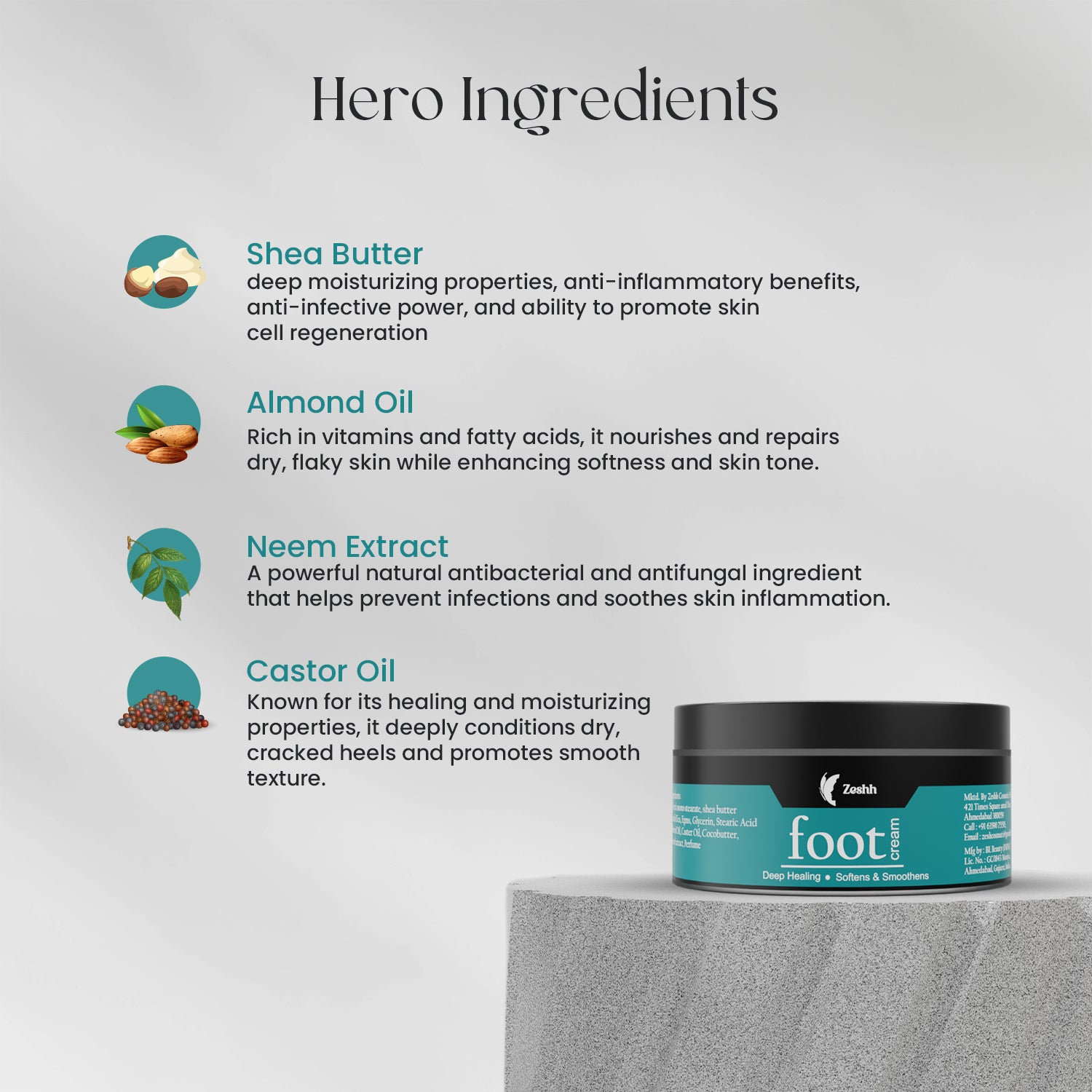 Foot Cream for Cracked Heels & Dry Feet | With Almond Oil, Neem Extract, Castor Oil &  Cocoa Butter