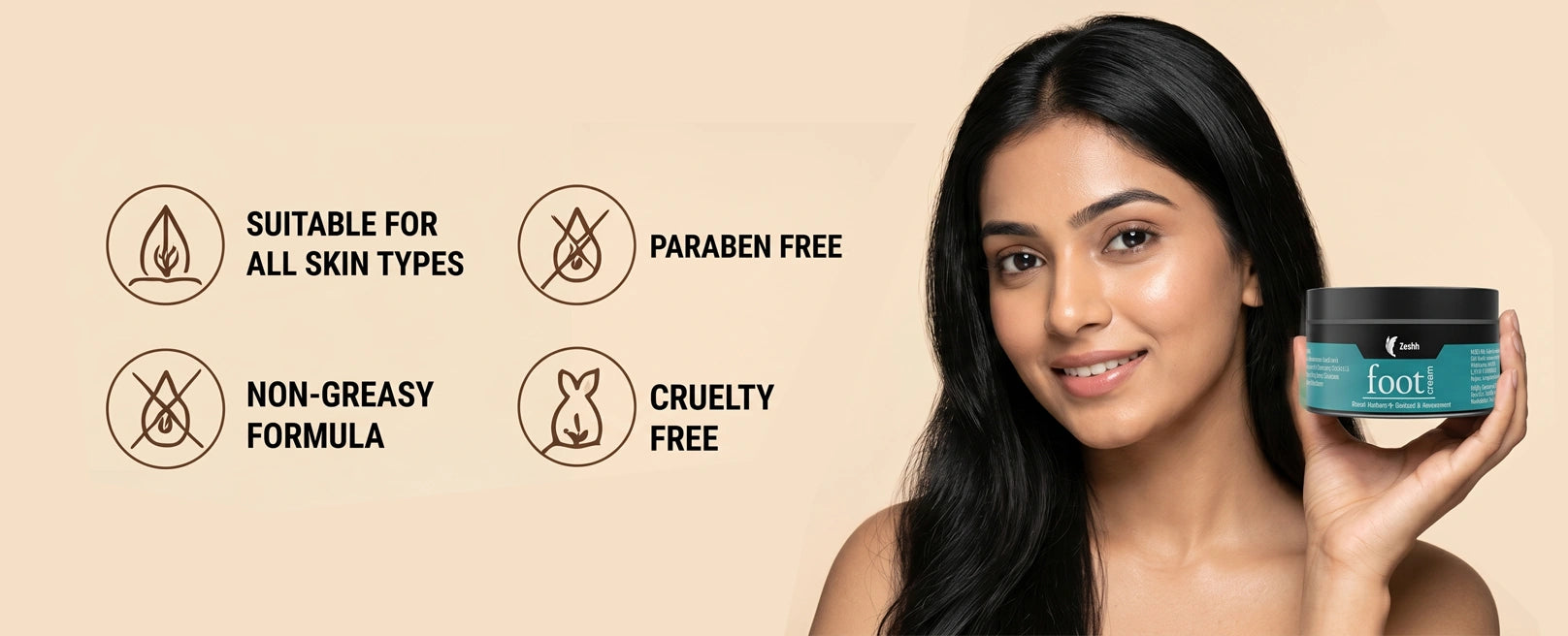 Paraben-free and cruelty-free non-greasy foot cream by Zeshh for all skin types.