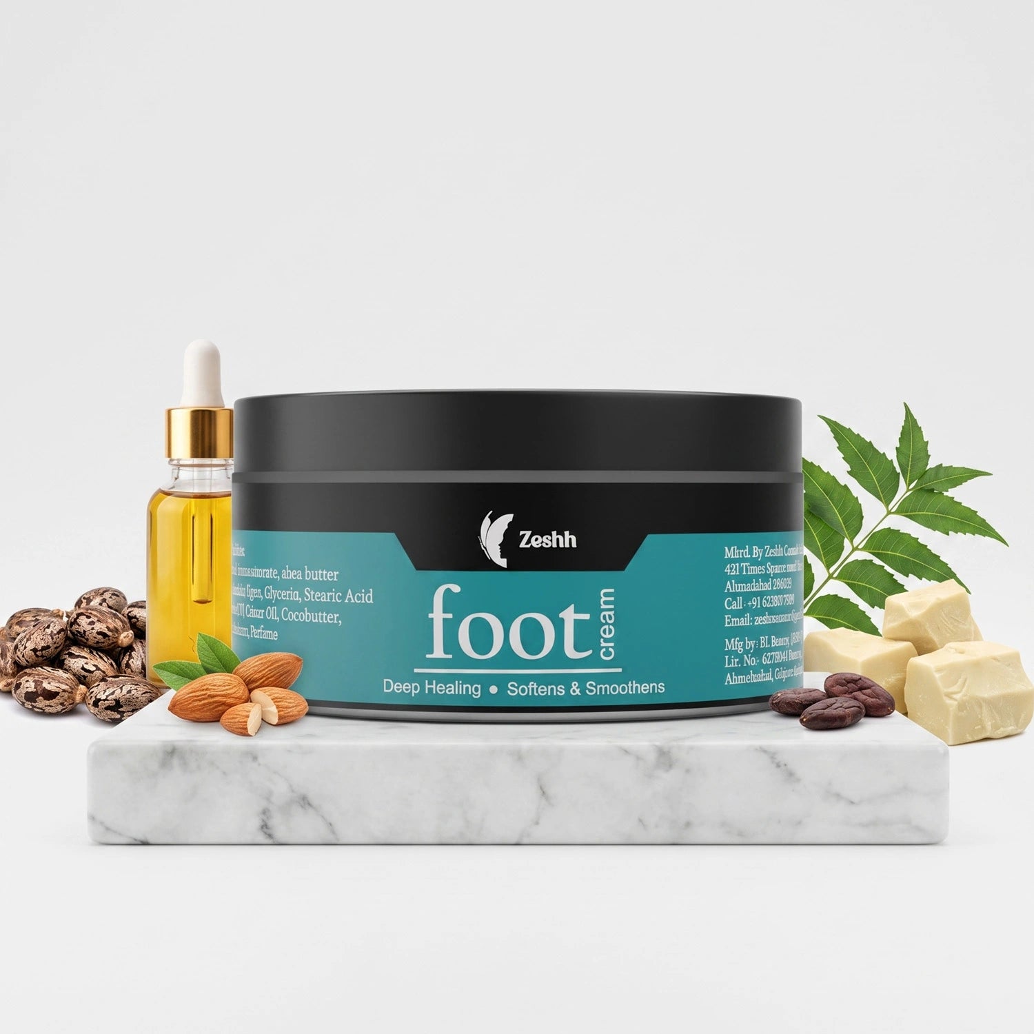 Foot Cream for Cracked Heels & Dry Feet | Deep Moisturizing & Healing Foot Cream with Almond Oil, Castor Oil, Neem Extract & Cocoa Butter | Repairs Rough, Dry & Cracked Feet | Non-Greasy Foot Care for Men & Women | 50g