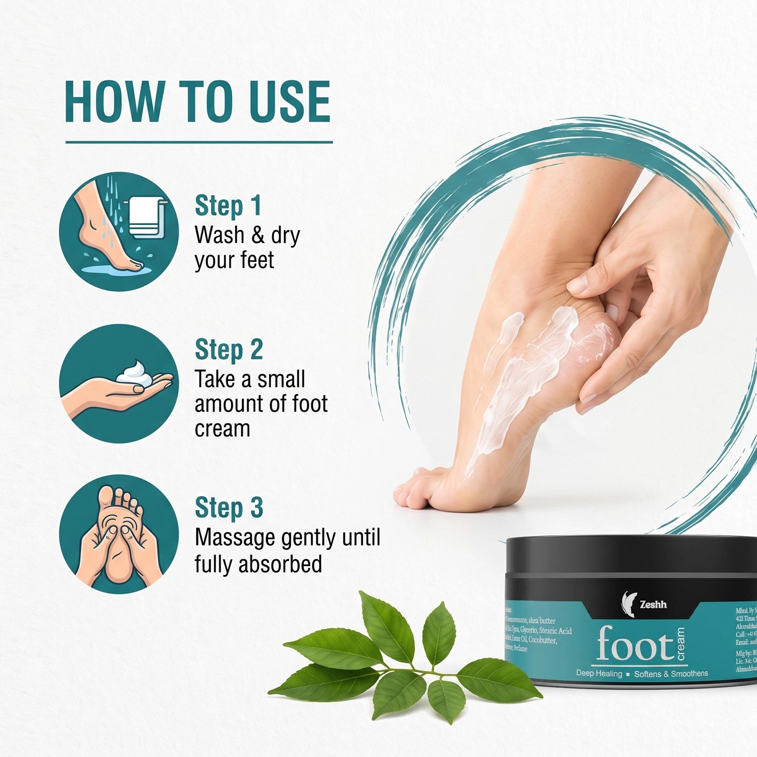 Foot Cream for Cracked Heels & Dry Feet | Deep Moisturizing & Healing Foot Cream with Almond Oil, Castor Oil, Neem Extract & Cocoa Butter | Repairs Rough, Dry & Cracked Feet | Non-Greasy Foot Care for Men & Women | 50g