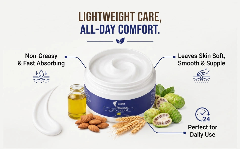 Non greasy moisturizing cold cream with fast absorbing formula for soft smooth and supple skin