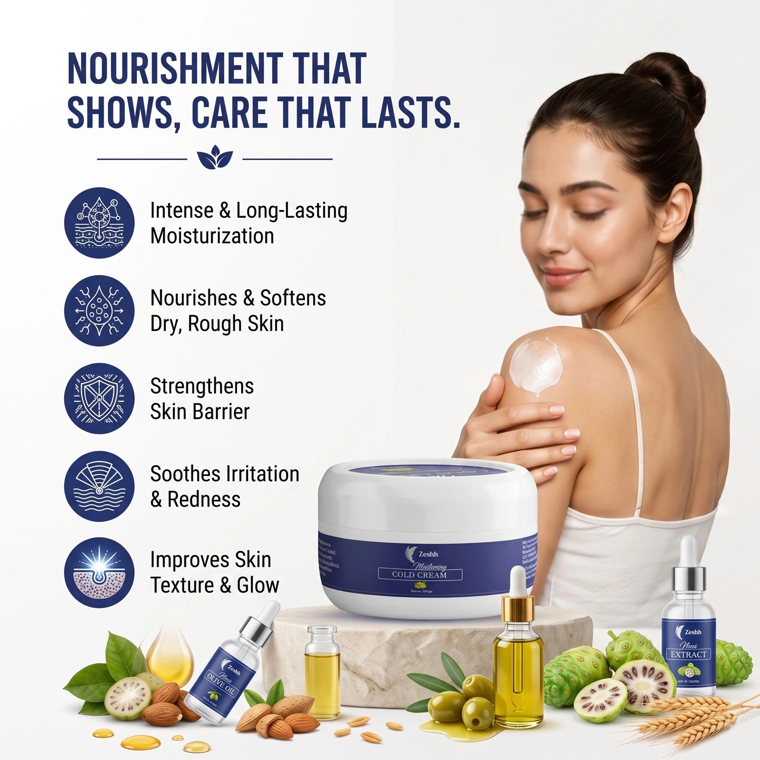 Moisturising Cold Cream for Men & Women | Deep Hydration Face & Body Cream with Noni Extract, Almond Oil & Wheatgerm Oil | Nourishes Dry Skin & Locks in Moisture | Non-Greasy Moisturizer for Soft, Healthy Skin
