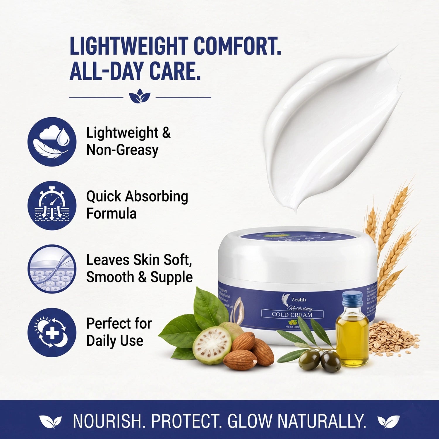Moisturising Cold Cream for Men & Women | Deep Hydration Face & Body Cream with Noni Extract, Almond Oil & Wheatgerm Oil | Nourishes Dry Skin & Locks in Moisture | Non-Greasy Moisturizer for Soft, Healthy Skin