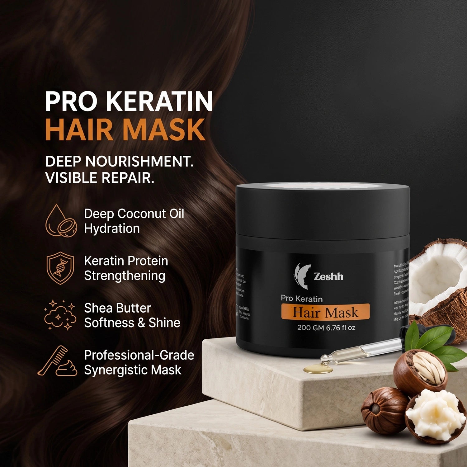 Pro Keratin Hair Mask for Men & Women | Deep Nourishing Hair Mask with Keratin & Shea Butter | Smooth, Strong & Frizz-Free Hair | Repairs Dry & Damaged Hair | Suitable for All Hair Types | 200g