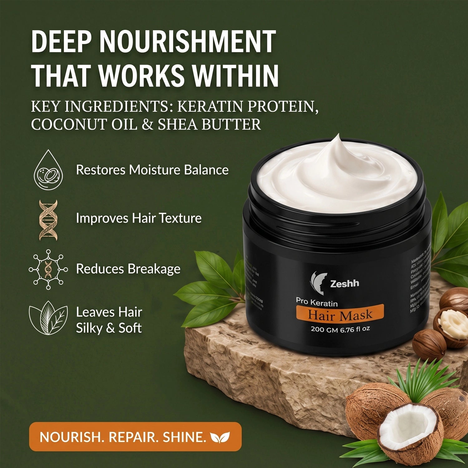 Pro Keratin Hair Mask for Men & Women | Deep Nourishing Hair Mask with Keratin & Shea Butter | Smooth, Strong & Frizz-Free Hair | Repairs Dry & Damaged Hair | Suitable for All Hair Types | 200g