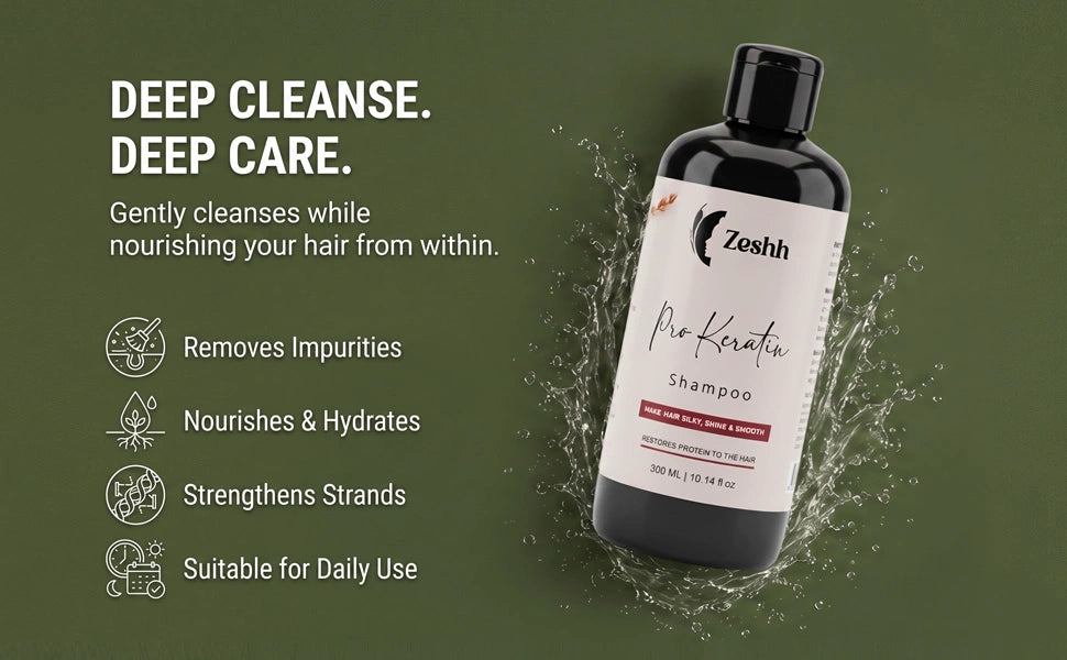 Zeshh Pro Keratin Shampoo for cleansing, hydration and daily hair nourishment