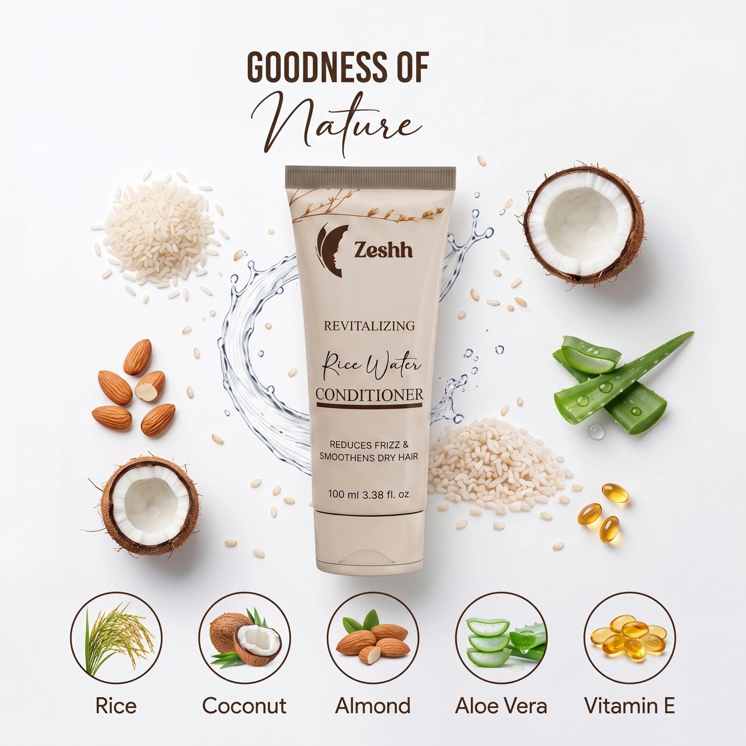 Rice Water Conditioner for Men & Women | Revitalizing Hair Conditioner for Smooth, Strong & Nourished Hair | Enriched with Rice Water for Frizz Control, Softness & Shine | Suitable for All Hair Types