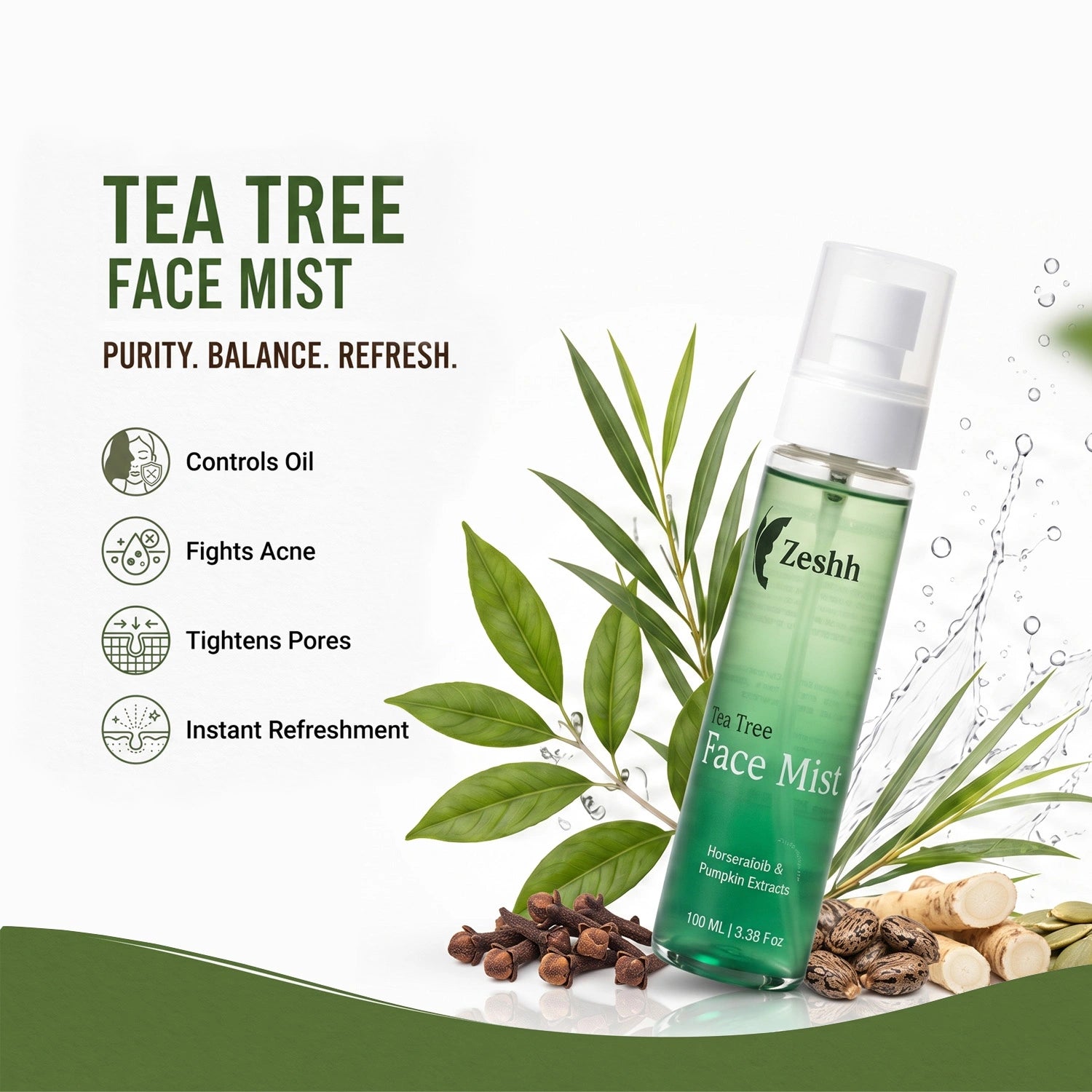 Tea Tree Face Mist for Men & Women | Anti-Acne Face Mist for Acne-Prone Skin with Tea Tree, Clove & Horseradish Extract | Oil-Control & Pore-Tightening Spray | Purifying, Refreshing & Non-Sticky Facial Mist