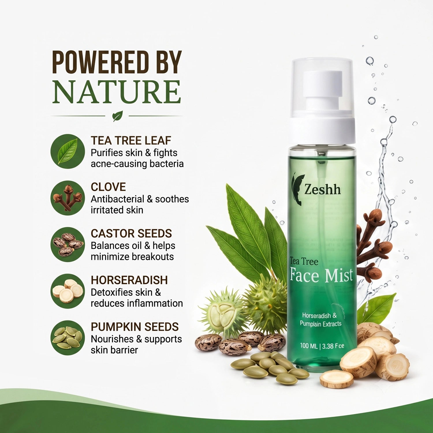 Tea Tree Face Mist for Men & Women | Anti-Acne Face Mist for Acne-Prone Skin with Tea Tree, Clove & Horseradish Extract | Oil-Control & Pore-Tightening Spray | Purifying, Refreshing & Non-Sticky Facial Mist