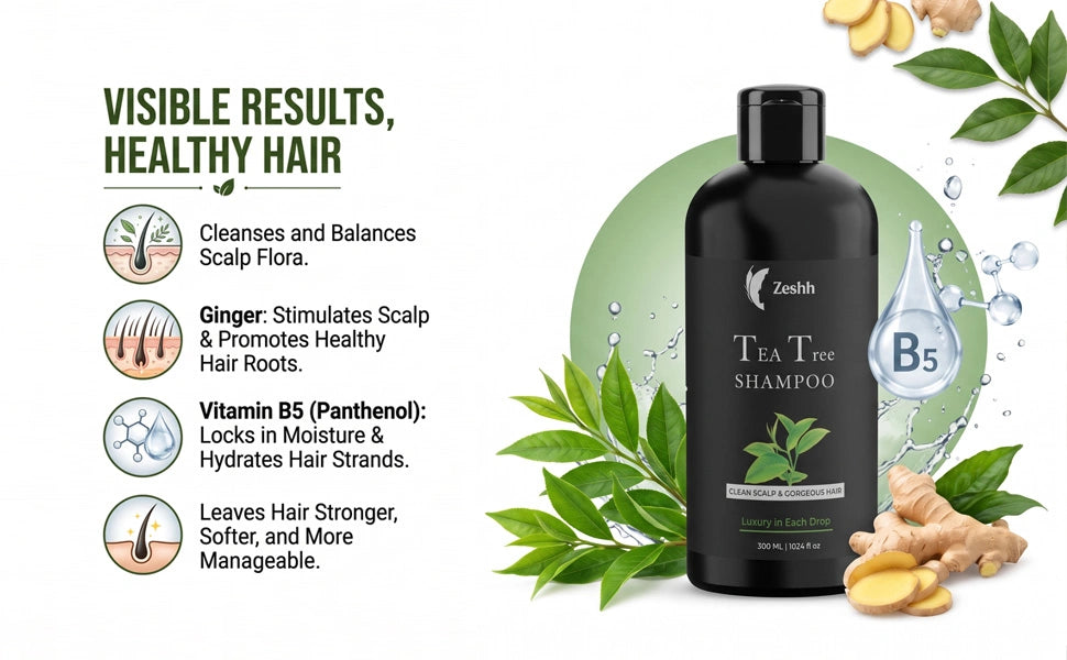 Tea Tree Shampoo cleanses balances scalp boosts roots for stronger softer hair