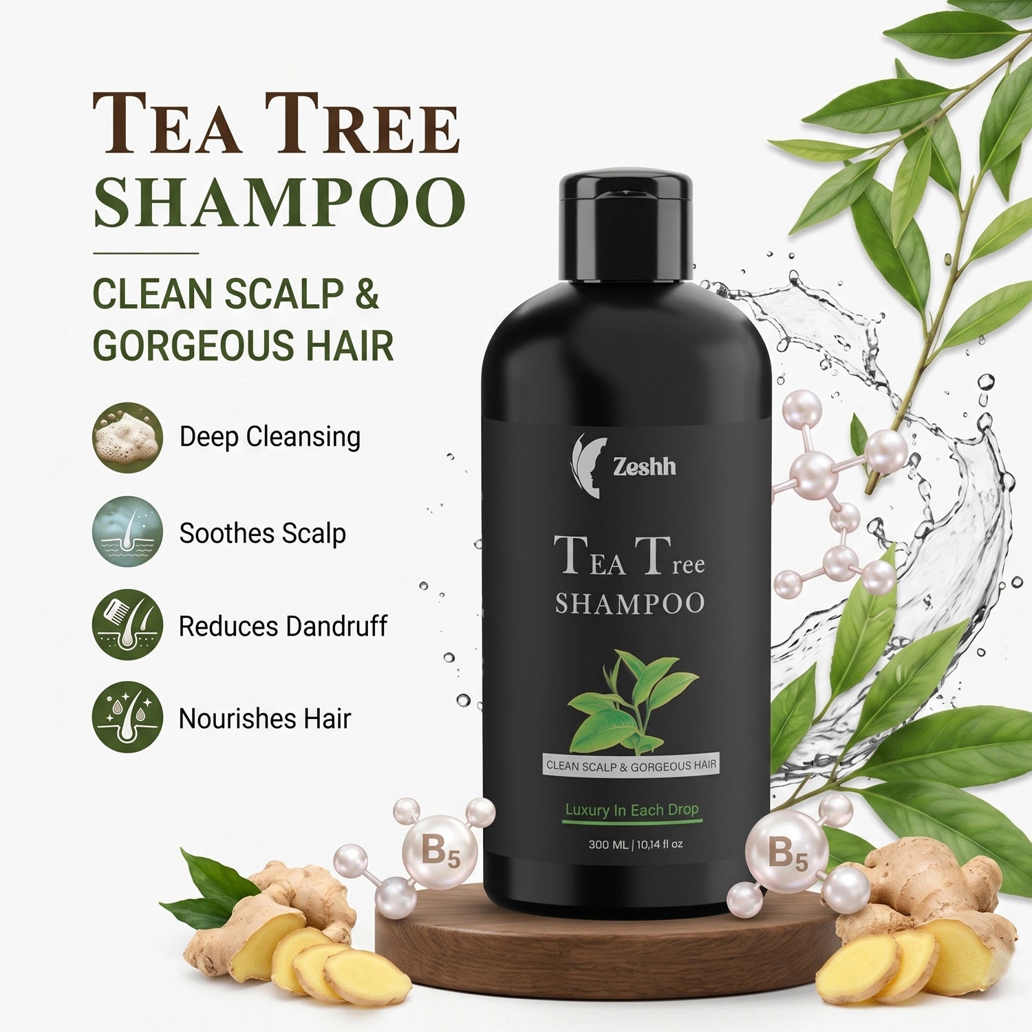 Tea Tree Hair Shampoo for Men & Women | Anti-Dandruff Shampoo with Tea Tree Oil | Scalp Detox, Controls Flakes & Soothes Itchy Scalp | Deep Cleansing & Refreshing Hair Care for All Hair Types | Sulfate-Free