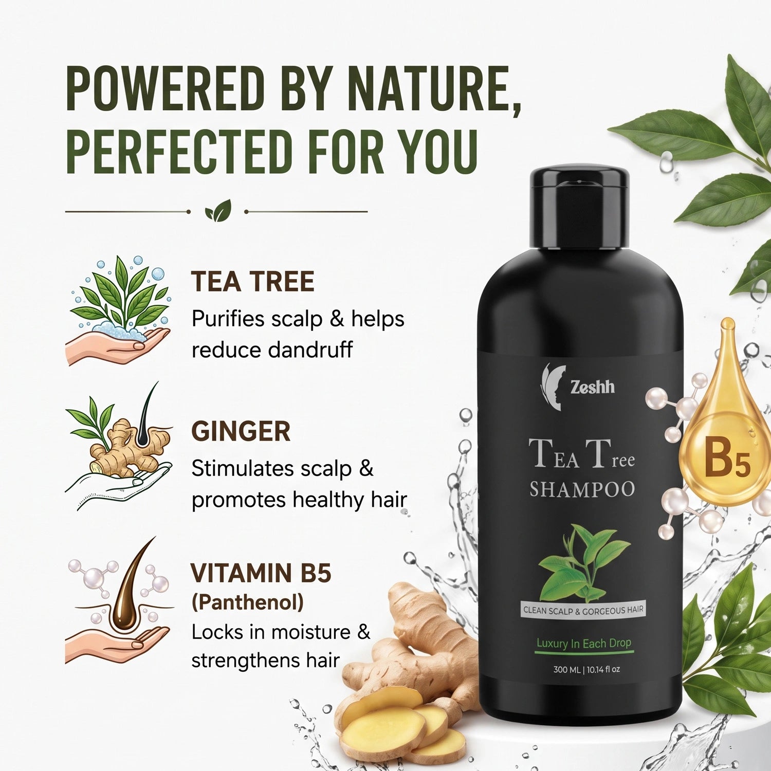Tea Tree Hair Shampoo for Men & Women | Anti-Dandruff Shampoo with Tea Tree Oil | Scalp Detox, Controls Flakes & Soothes Itchy Scalp | Deep Cleansing & Refreshing Hair Care for All Hair Types | Sulfate-Free