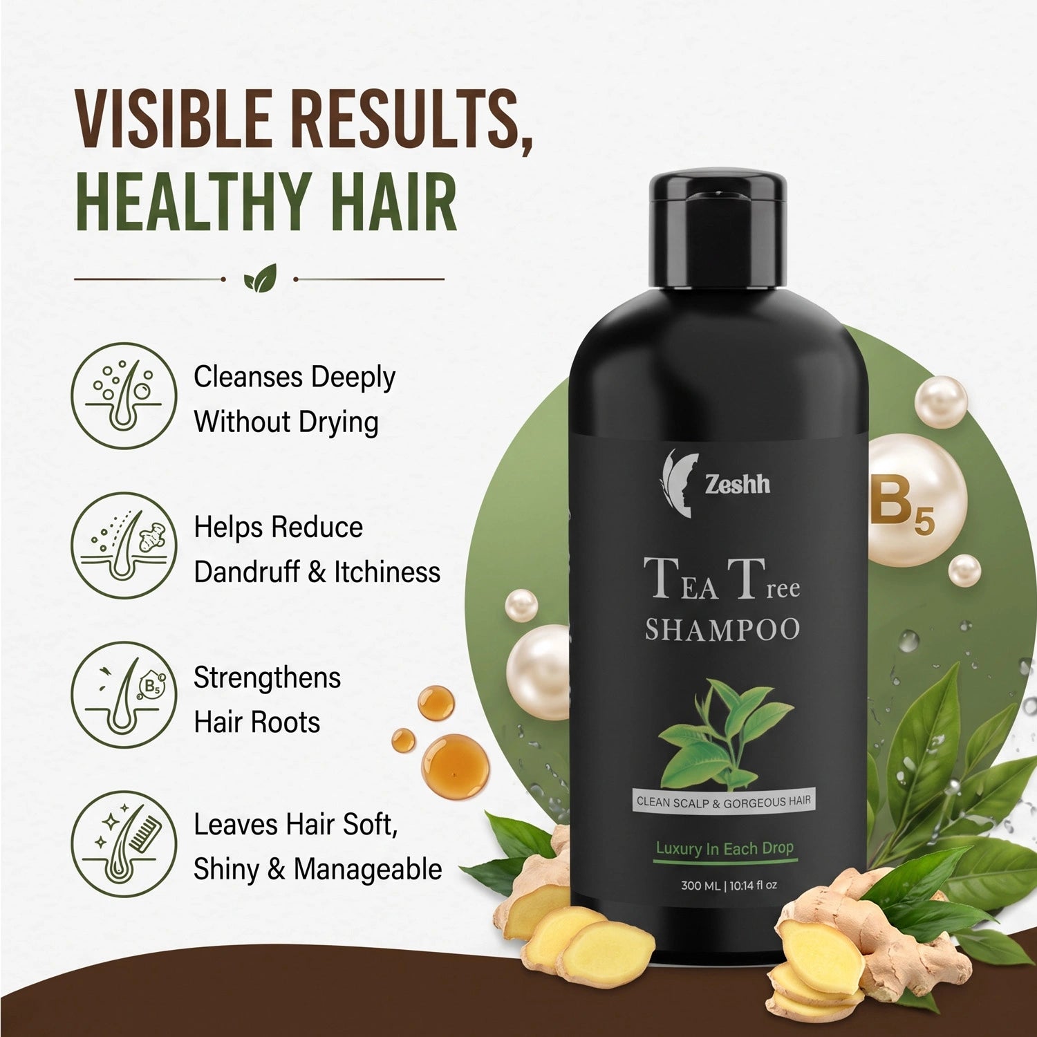 Tea Tree Hair Shampoo for Men & Women | Anti-Dandruff Shampoo with Tea Tree Oil | Scalp Detox, Controls Flakes & Soothes Itchy Scalp | Deep Cleansing & Refreshing Hair Care for All Hair Types | Sulfate-Free