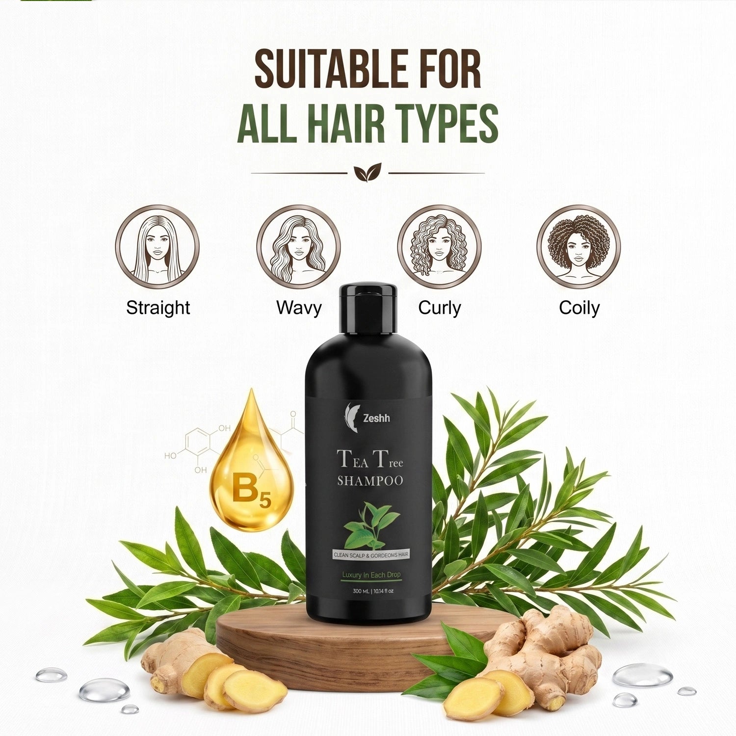 Tea Tree Hair Shampoo for Men & Women | Anti-Dandruff Shampoo with Tea Tree Oil | Scalp Detox, Controls Flakes & Soothes Itchy Scalp | Deep Cleansing & Refreshing Hair Care for All Hair Types | Sulfate-Free