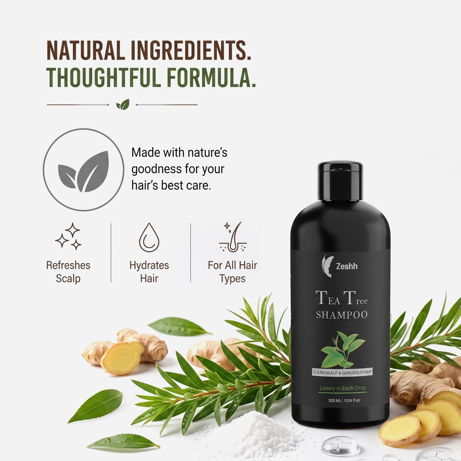 Tea Tree Hair Shampoo for Men & Women | Anti-Dandruff Shampoo with Tea Tree Oil | Scalp Detox, Controls Flakes & Soothes Itchy Scalp | Deep Cleansing & Refreshing Hair Care for All Hair Types | Sulfate-Free
