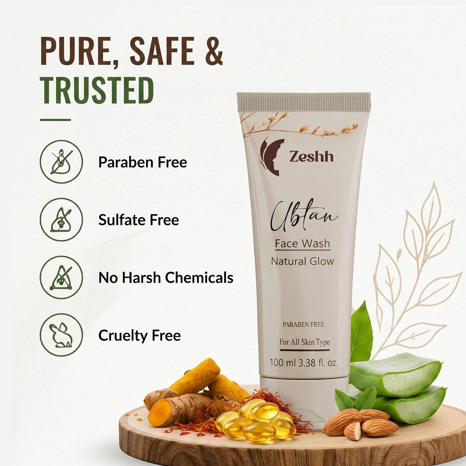 Ubtan Face Wash for Men & Women | Brightening Face Wash with Turmeric & Saffron | Removes Dirt, Excess Oil & Tan | Glowing Skin Cleanser for All Skin Types