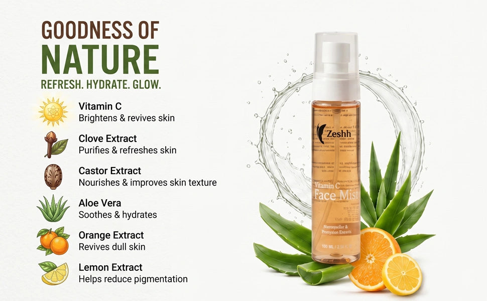 Zeshh Vitamin C Face Mist with vitamin C and botanical extracts for refreshed glowing skin