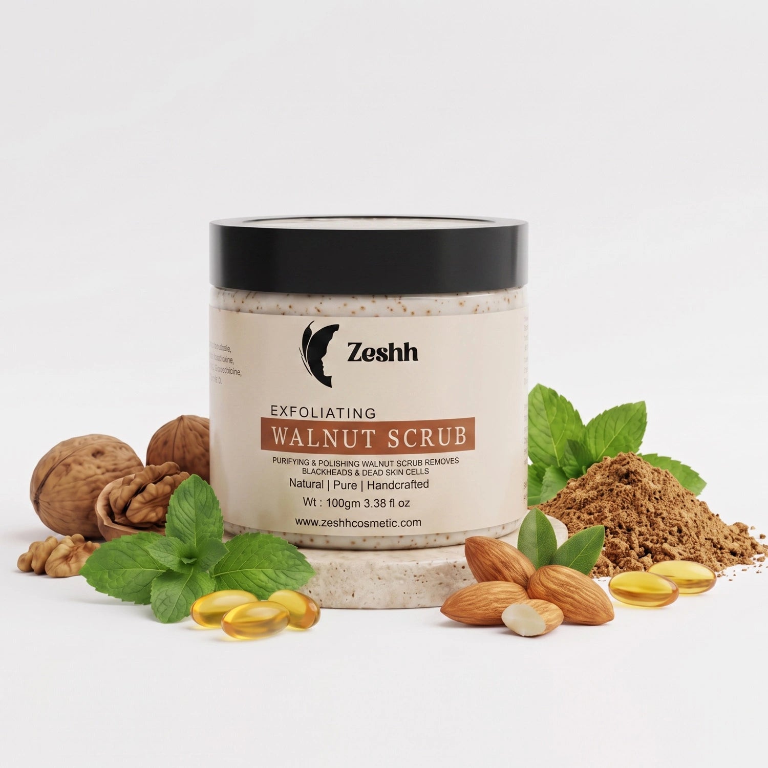 Exfoliating Walnut Scrub for Men & Women | Deep Cleansing Face & Body Scrub with Walnut Shell, Menthol, Vitamin E & Almond Oil | Removes Dead Skin, Unclogs Pores & Reveals Smooth, Glowing Skin