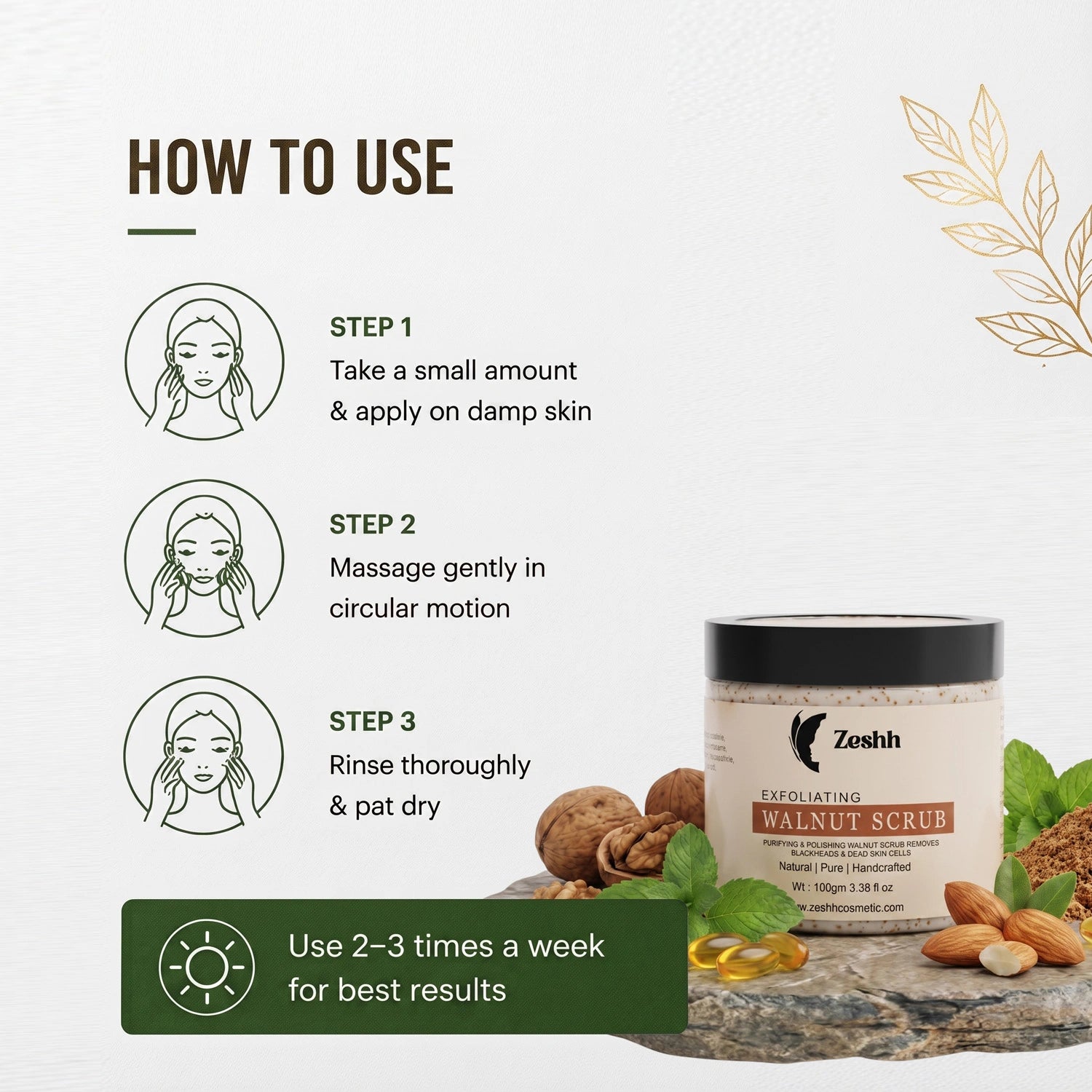 Exfoliating Walnut Scrub for Men & Women | Deep Cleansing Face & Body Scrub with Walnut Shell, Menthol, Vitamin E & Almond Oil | Removes Dead Skin, Unclogs Pores & Reveals Smooth, Glowing Skin