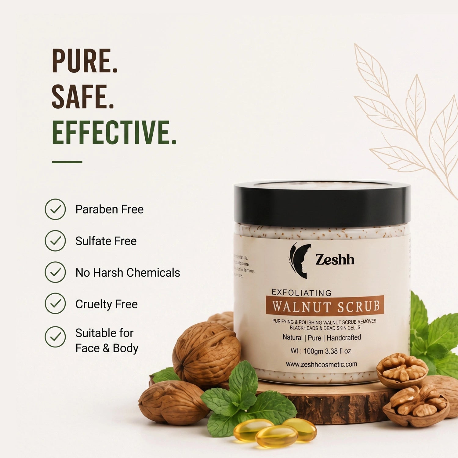 Exfoliating Walnut Scrub for Men & Women | Deep Cleansing Face & Body Scrub with Walnut Shell, Menthol, Vitamin E & Almond Oil | Removes Dead Skin, Unclogs Pores & Reveals Smooth, Glowing Skin