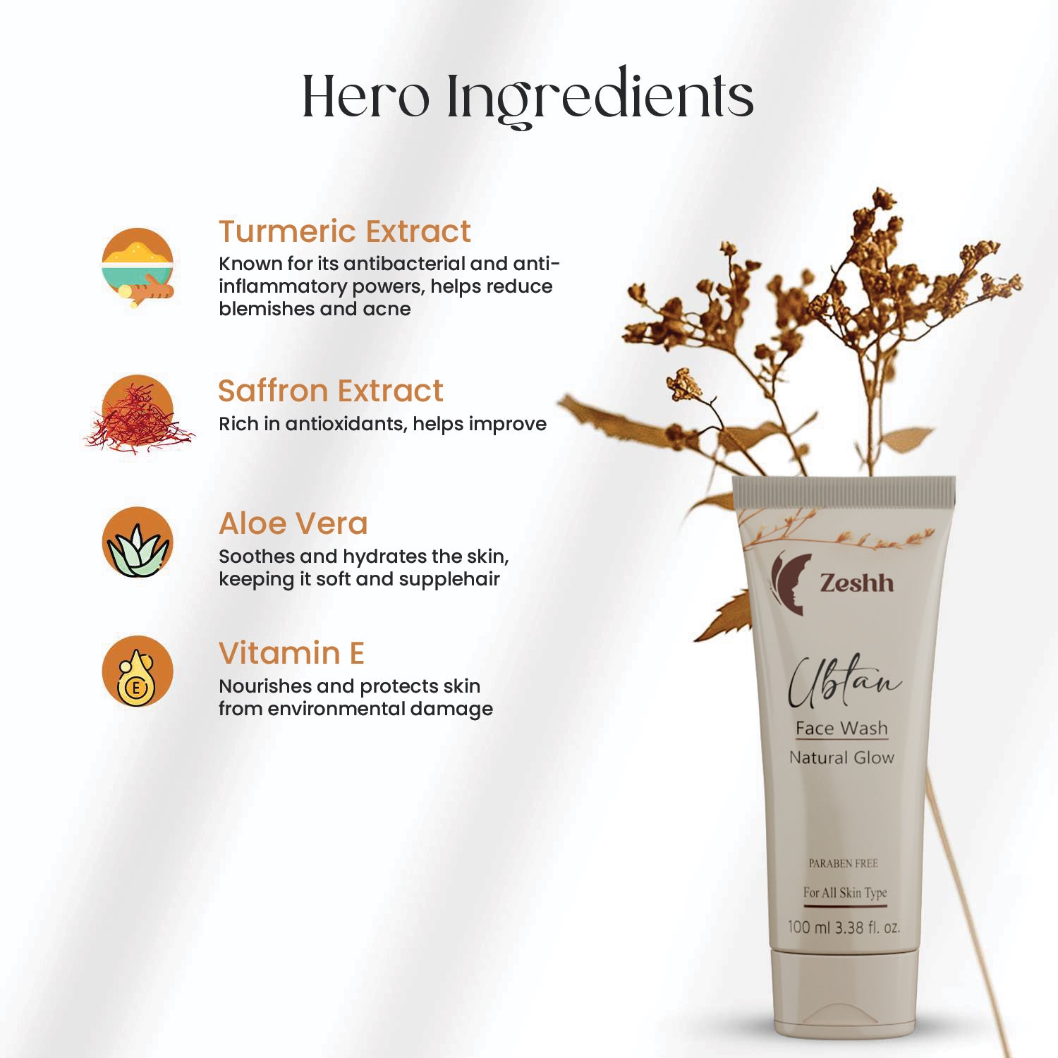 Ubtan Face Wash with Turmeric & Saffron | Brightening Cleanser for Glowing Skin