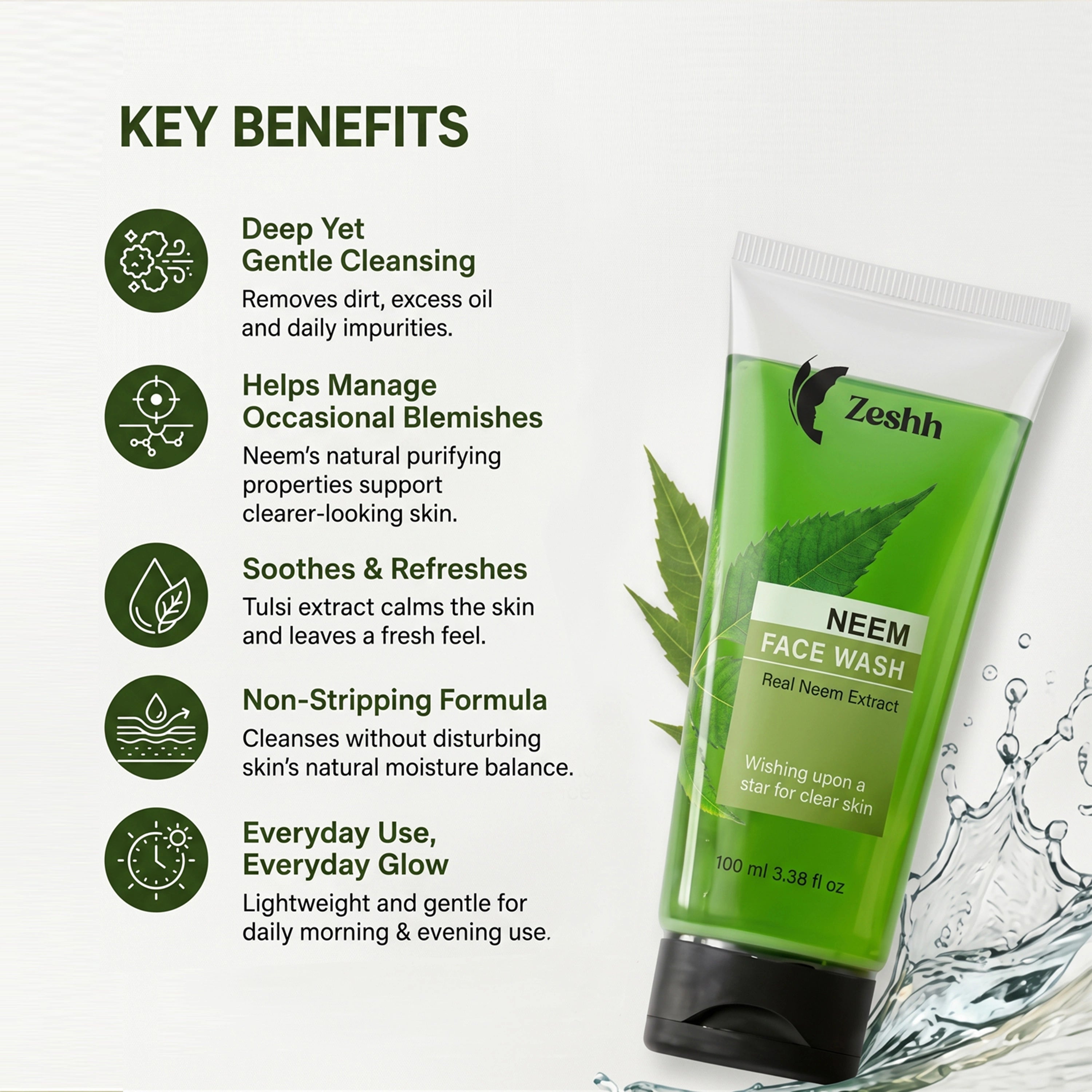 Zeshh Neem Face Wash | Real Neem Extract for Clear, Healthy Skin – 100ml