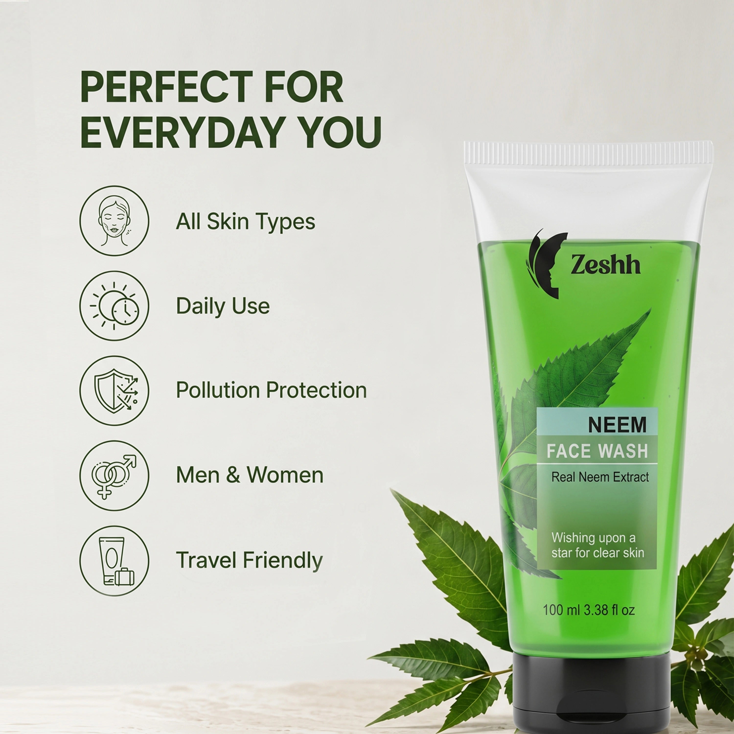 Zeshh Neem Face Wash | Real Neem Extract for Clear, Healthy Skin – 100ml