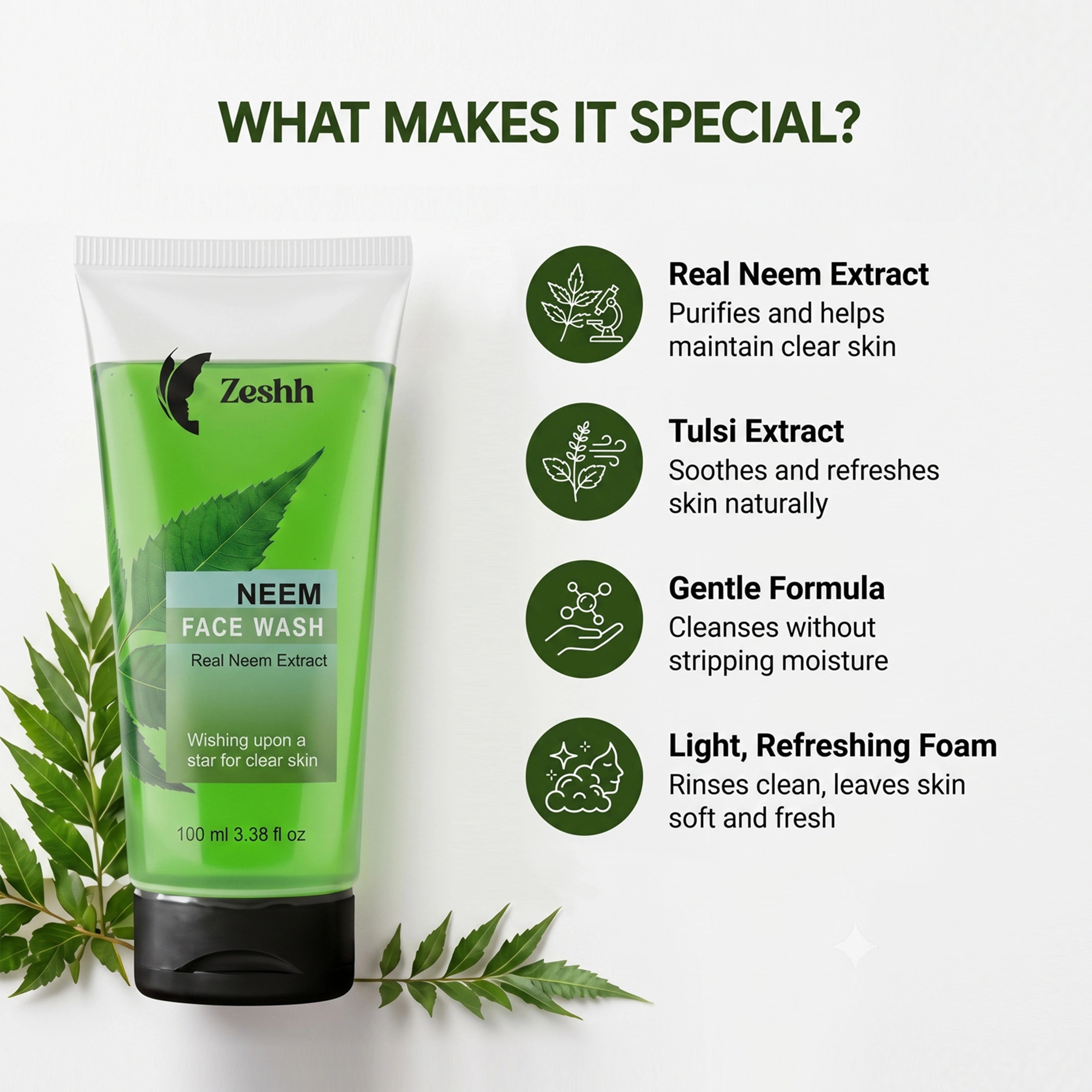Zeshh Neem Face Wash | Real Neem Extract for Clear, Healthy Skin – 100ml