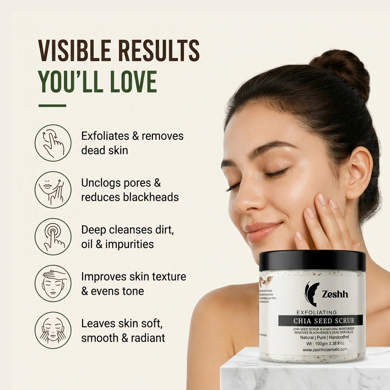 Exfoliating Chia Seed Face Scrub for Men & Women | Walnut Shell, Menthol, Vitamin E & Almond Oil | Removes Dead Skin, Blackheads & Unclogs Pores | Deep Cleansing Face Scrub for Glowing Skin
