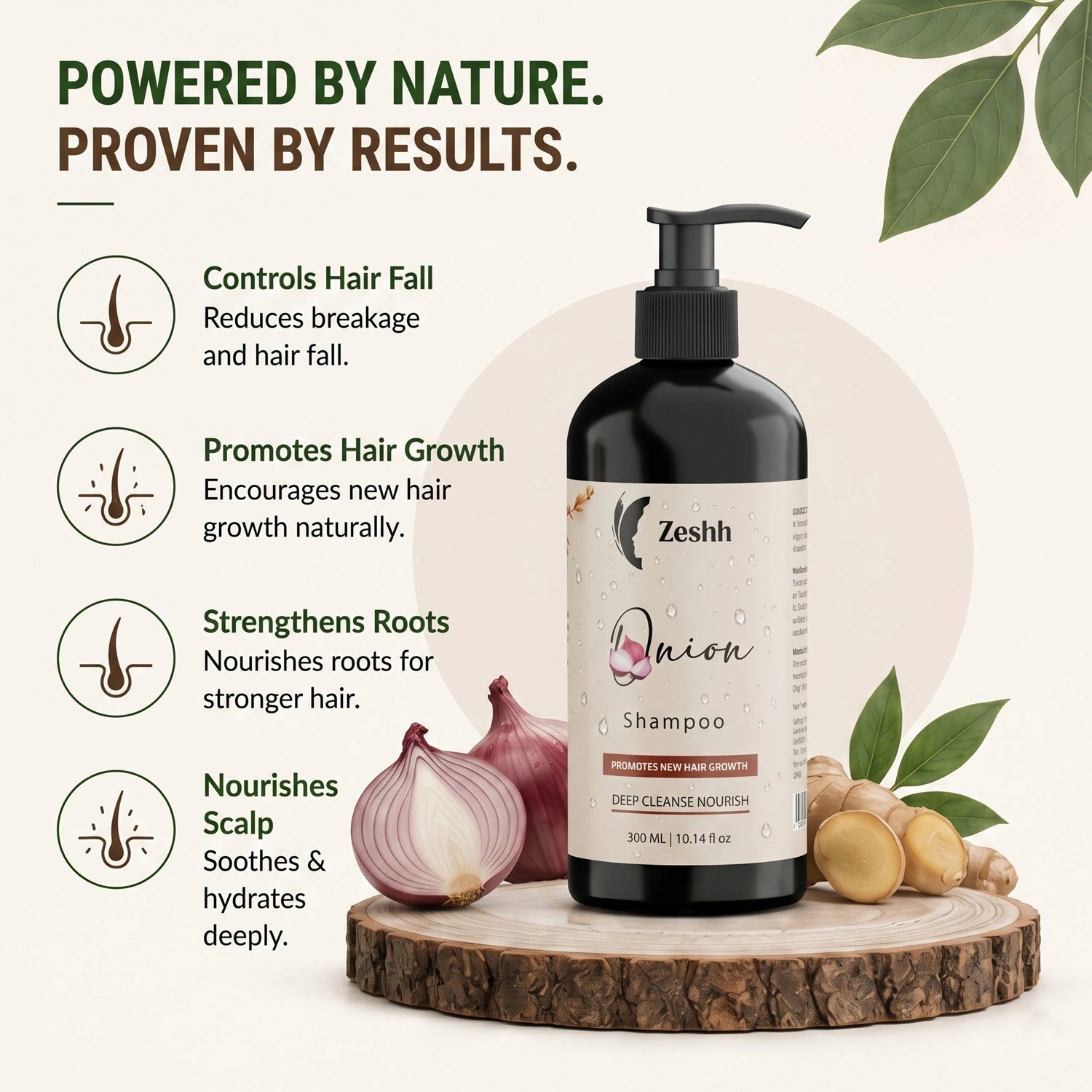 Onion Shampoo for Men & Women | Hair Fall Control & Hair Growth Shampoo with Red Onion Extract & Ginger Oil | Strengthens Roots, Nourishes Scalp & Promotes Healthy Hair | Sulfate-Free Shampoo for All Hair Types | 300ml