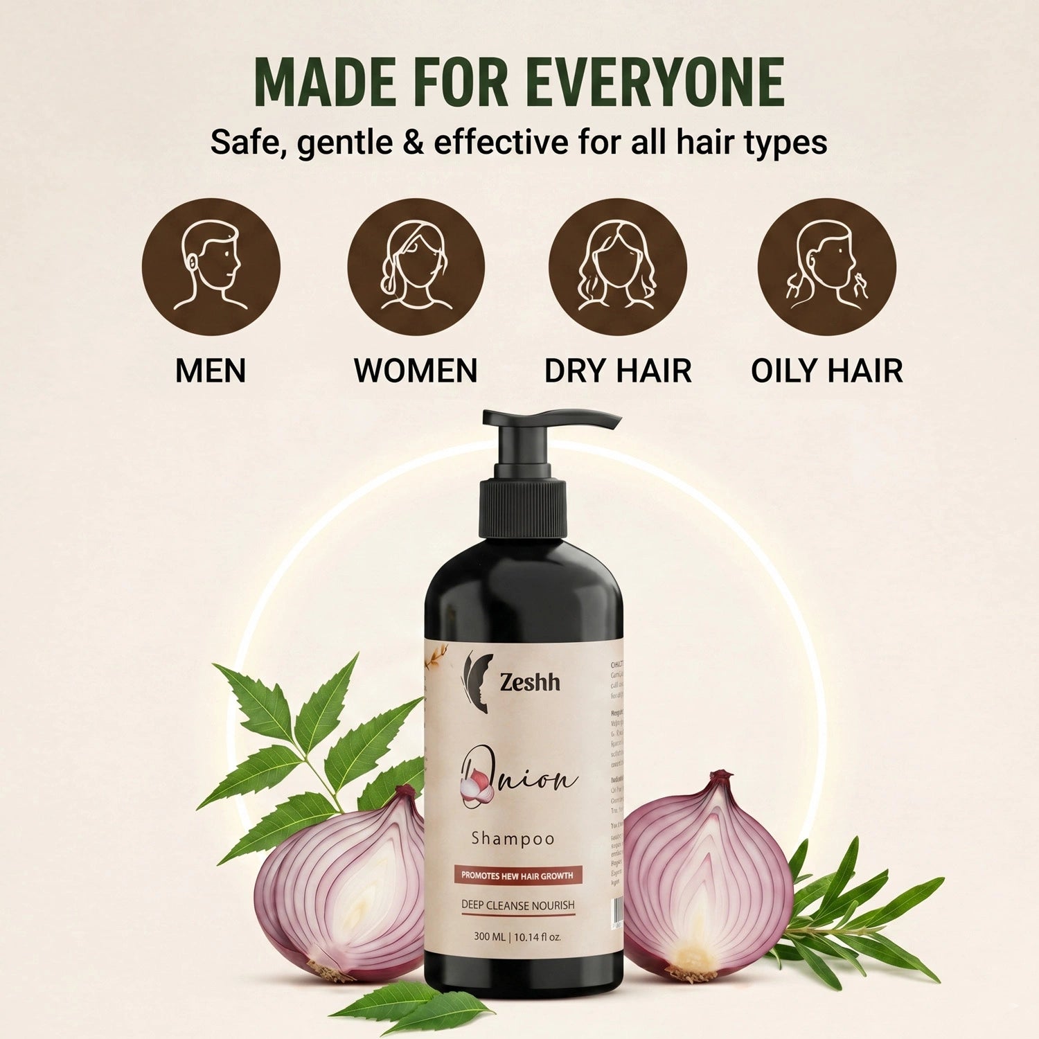 Onion Shampoo for Men & Women | Hair Fall Control & Hair Growth Shampoo with Red Onion Extract & Ginger Oil | Strengthens Roots, Nourishes Scalp & Promotes Healthy Hair | Sulfate-Free Shampoo for All Hair Types | 300ml