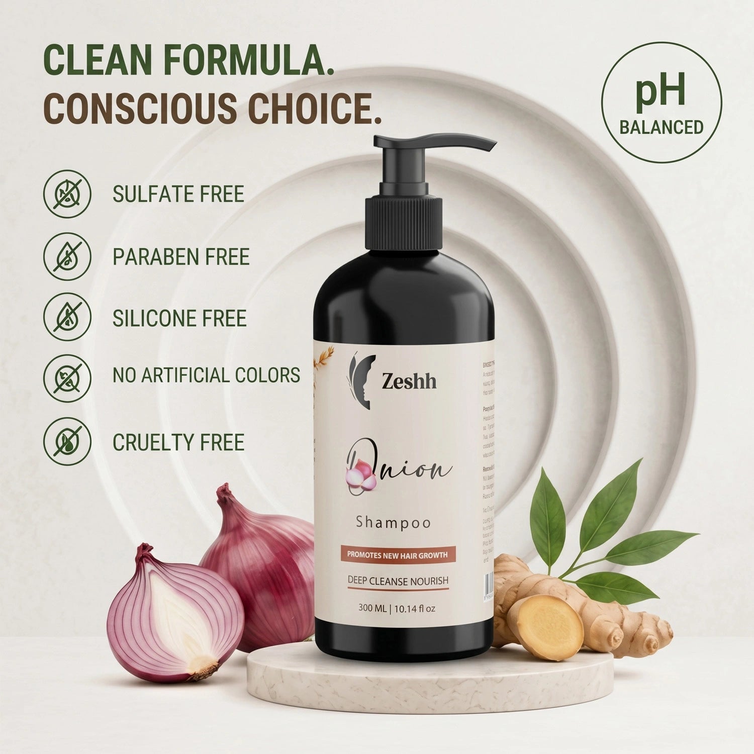 Onion Shampoo for Men & Women | Hair Fall Control & Hair Growth Shampoo with Red Onion Extract & Ginger Oil | Strengthens Roots, Nourishes Scalp & Promotes Healthy Hair | Sulfate-Free Shampoo for All Hair Types | 300ml
